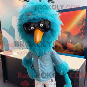 Cyaan Emu mascottekostuum...