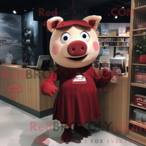 Maroon Pig maskot kostume...