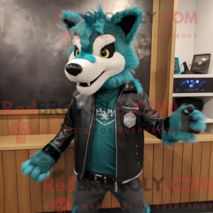 Teal Wolf mascottekostuum...