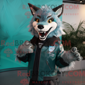 Teal Wolf mascottekostuum...