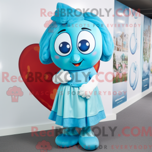 Cyan Heart maskot kostume...