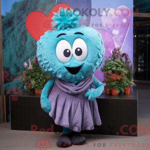 Cyan Heart mascot costume...