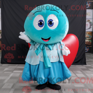 Cyan Heart mascot costume...