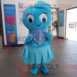 Cyan Heart mascot costume...
