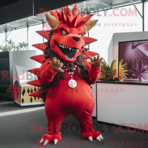 Red Stegosaurus mascot...