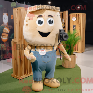 Beige kamera maskot kostume...