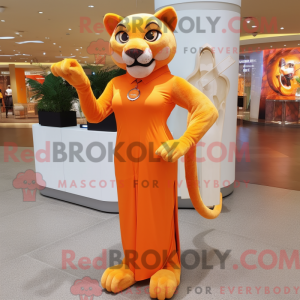 Orange Puma maskot kostume...