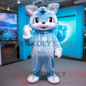 Sky Blue Cat mascot costume...