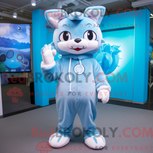 Sky Blue Cat maskot kostume...
