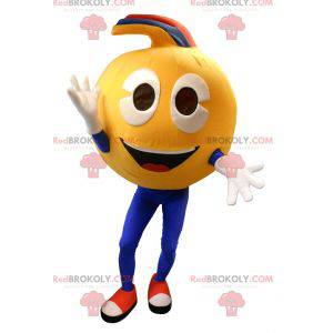 Zeer glimlachende gele smileymascotte. Smiley kostuum -