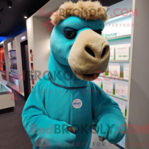 Cyan Camel maskot kostume...