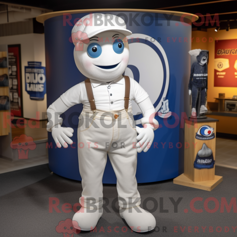 White Cyclops Mascot Costume Character Dressed With A Bootcut Jeans And 