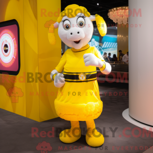 Yellow Ram maskot kostume...