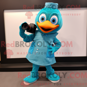 Teal Camera maskot kostume...