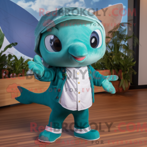 Teal Whale-mascottekostuum...