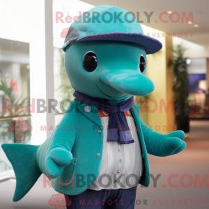 Teal Whale mascot costume...