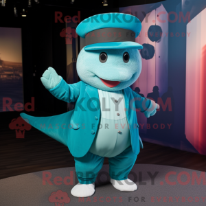Teal Whale mascot costume...