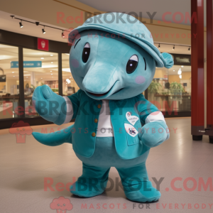 Teal Whale mascot costume...