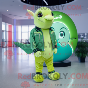 Lime Green Narwhal mascot...