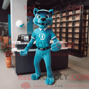 Cyan Panther mascot costume...