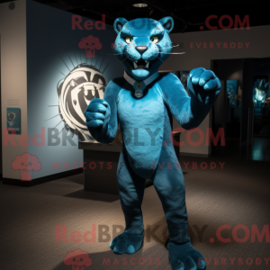 Cyan Panther maskot kostume...
