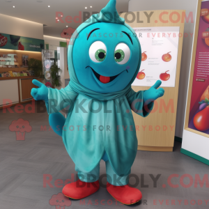 Teal Cherry mascot costume...