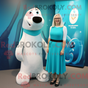 Teal Ermine mascot costume...
