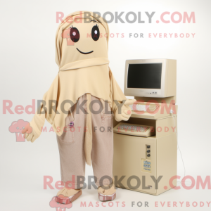 Beige datormaskotdraktfigur...