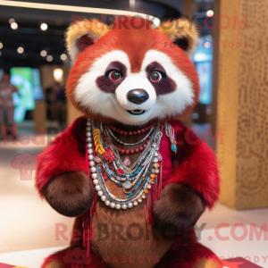 Maroon Red Panda maskot...