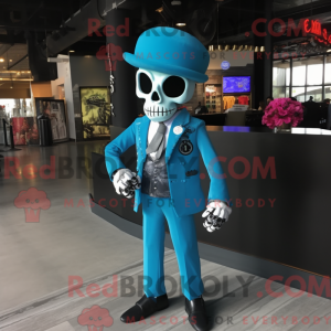 Cyan Skull maskotdraktfigur...