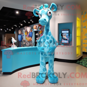 Cyan Giraffe maskot kostume...