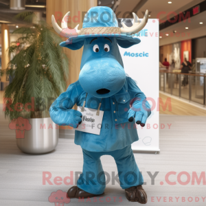 Cyaan Moose mascottekostuum...