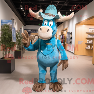 Cyan Moose mascot costume...
