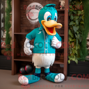 Teal Goose mascot costume...