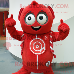Red Momentum mascot costume...