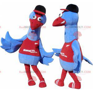 2 mascottes van blauwe en rode vogels. 2 struisvogels -