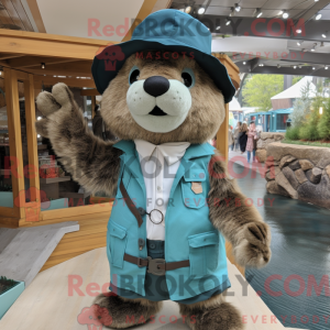 Teal Beaver mascot costume...