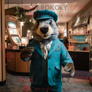 Teal Beaver maskot kostume...