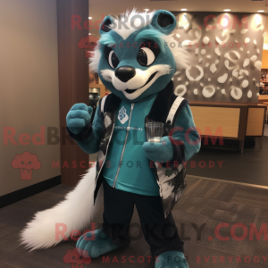 Teal Skunk mascot costume...