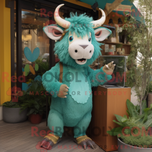 Teal Yak mascottekostuum...