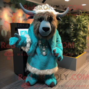 Teal Yak mascot costume...