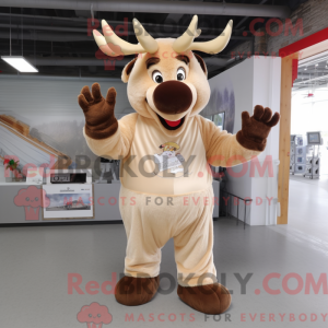 Beige Moose maskot kostume...