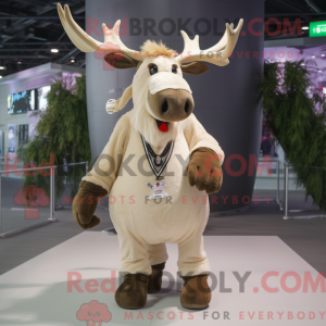 Beige Moose maskot kostume...