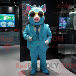 Cyan Pig mascot costume...