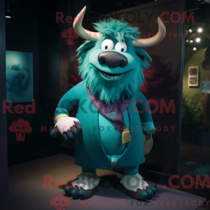 Teal Yak mascot costume...