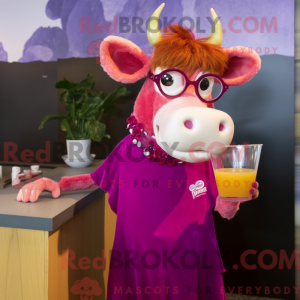 Magenta Guernsey Cow mascot...