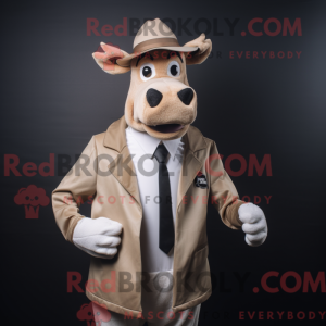 Beige Jersey Cow maskot...