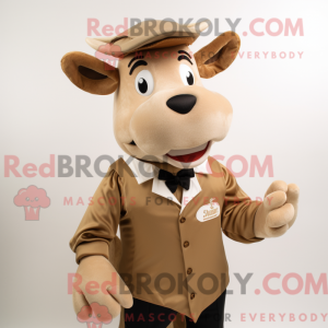 Beige Jersey Cow maskot...