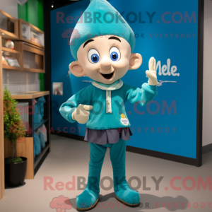 Cyan Elf-maskotdraktfigur...
