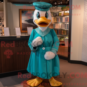 Teal Duck mascot costume...